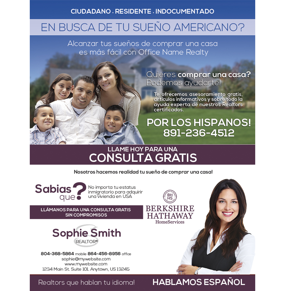 Berkshire Hathaway Spanish Flyers, Berkshire Hathaway Realtor Flyers, Berkshire Hathaway Agent Flyers, Berkshire Hathaway Office Flyers, Berkshire Hathaway Broker Flyers